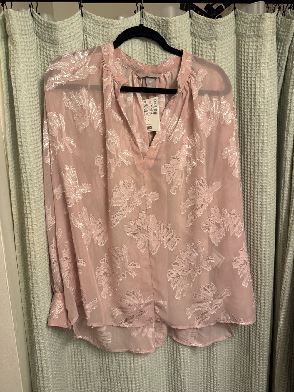 H&M Pale Pink Sheer Floral-Textured Blouse